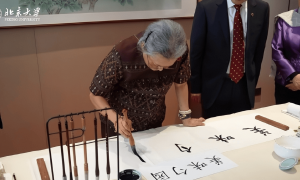 诗琳通公主访问完北师大又去北大！还亲自写毛笔字，穿刺绣裙优雅